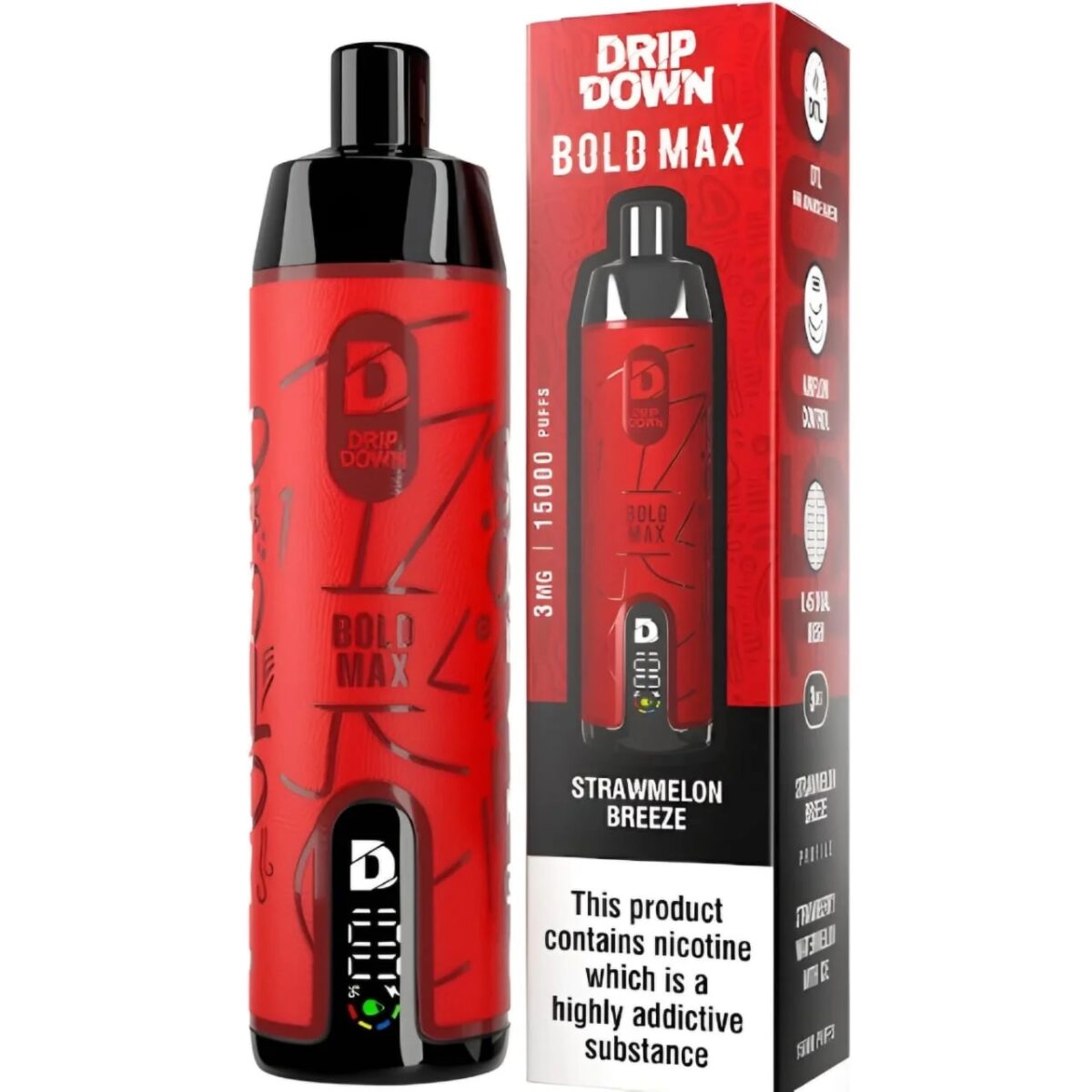 STRAWMELON BREEZE DRIP DOWN BOLD MAX DISPOSABLE 15000 PUFFS - Image 1